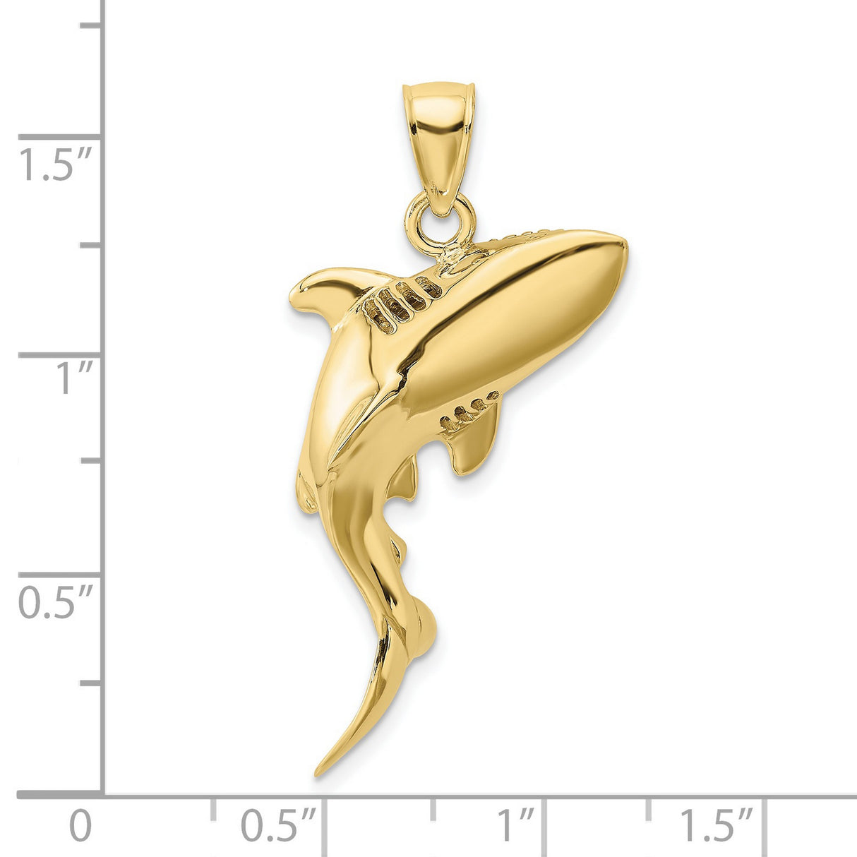 10k Yellow Gold Shark Pendant, Great White Design, Nautical Marine Style for Men and Unisex