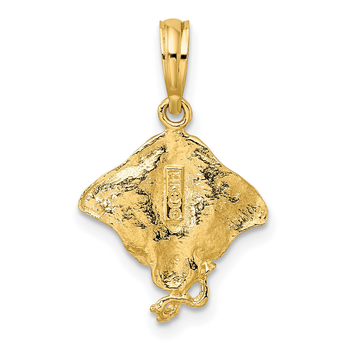 10k Yellow Gold Stingray Pendant with Textured Finish, Ocean Animal Charm for Men and Women