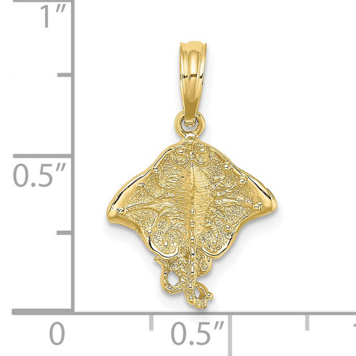 10k Yellow Gold Stingray Pendant with Textured Finish, Ocean Animal Charm for Men and Women