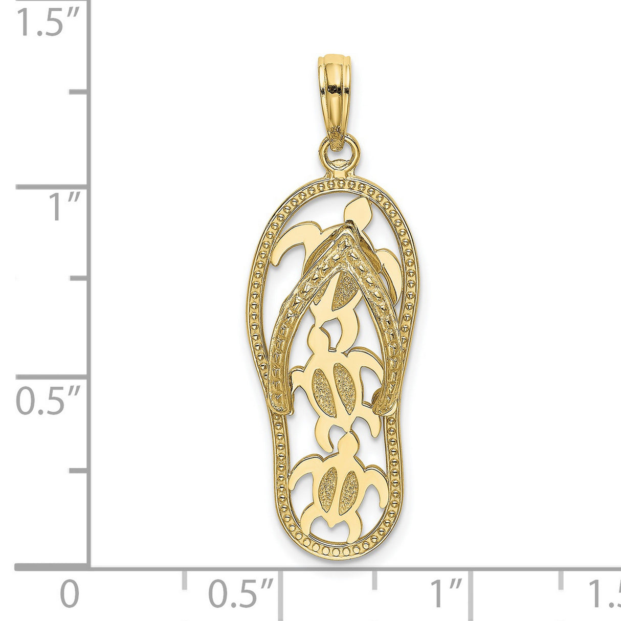 10k Yellow Gold Flip-Flop Sandal Pendant with Cutout Sea Turtle Design, Nautical Beach Theme