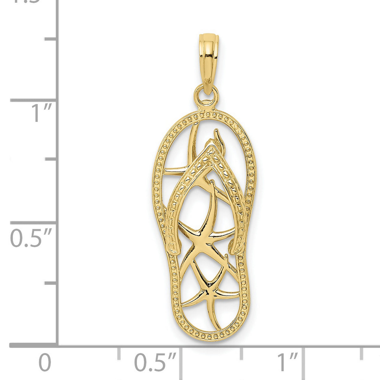 10k Yellow Gold Flip-Flop Pendant with Starfish Cutout, Nautical Beach Charm