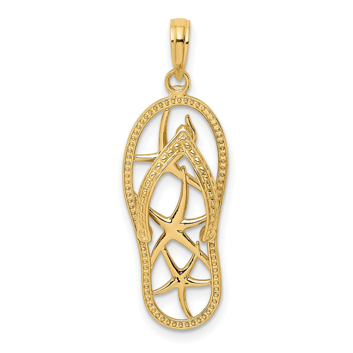 10k Yellow Gold Flip-Flop Pendant with Starfish Cutout, Nautical Beach Charm