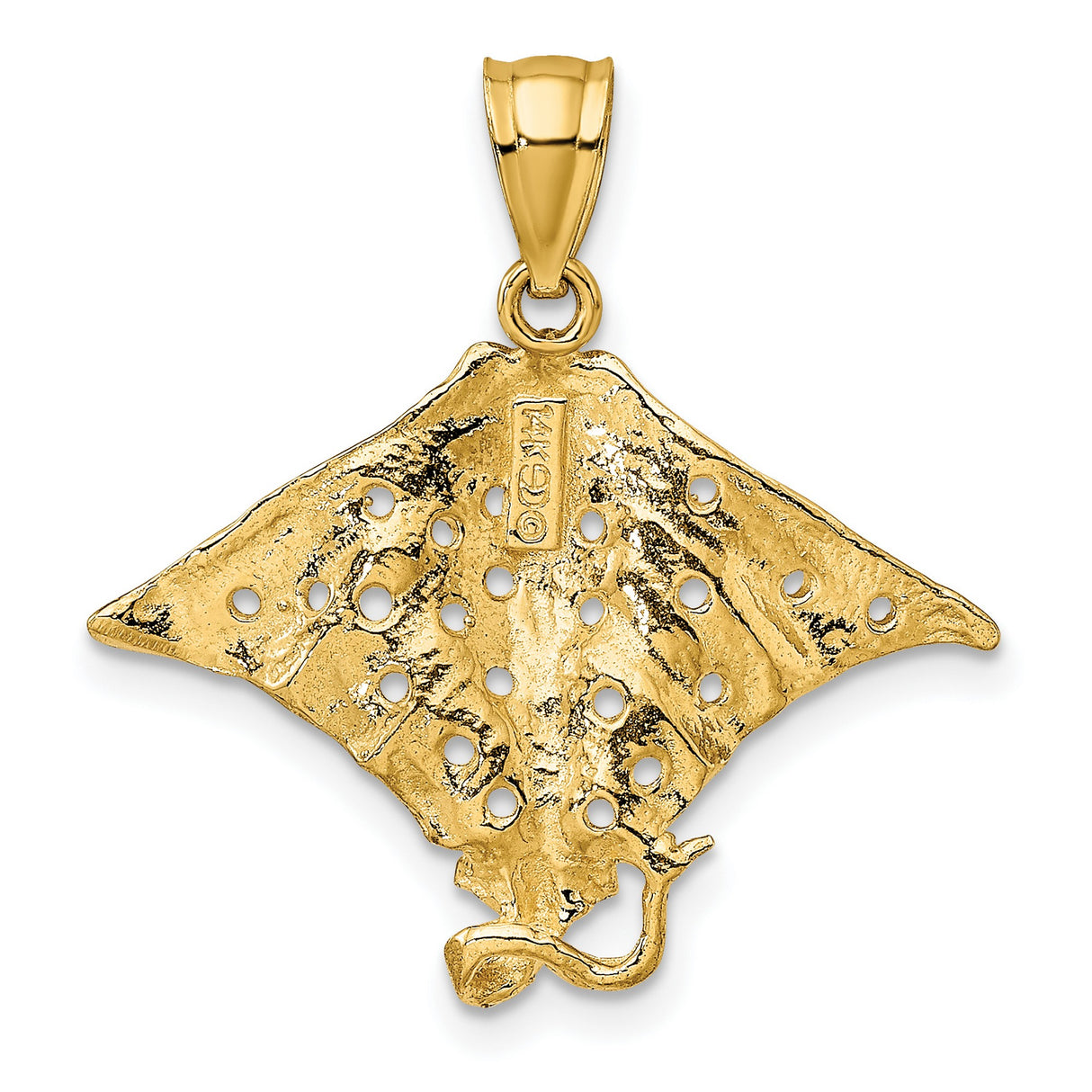 10k Yellow Gold Stingray Pendant, Spotted Eagle Ray Cutout, Nautical Ocean Animal Charm for Men