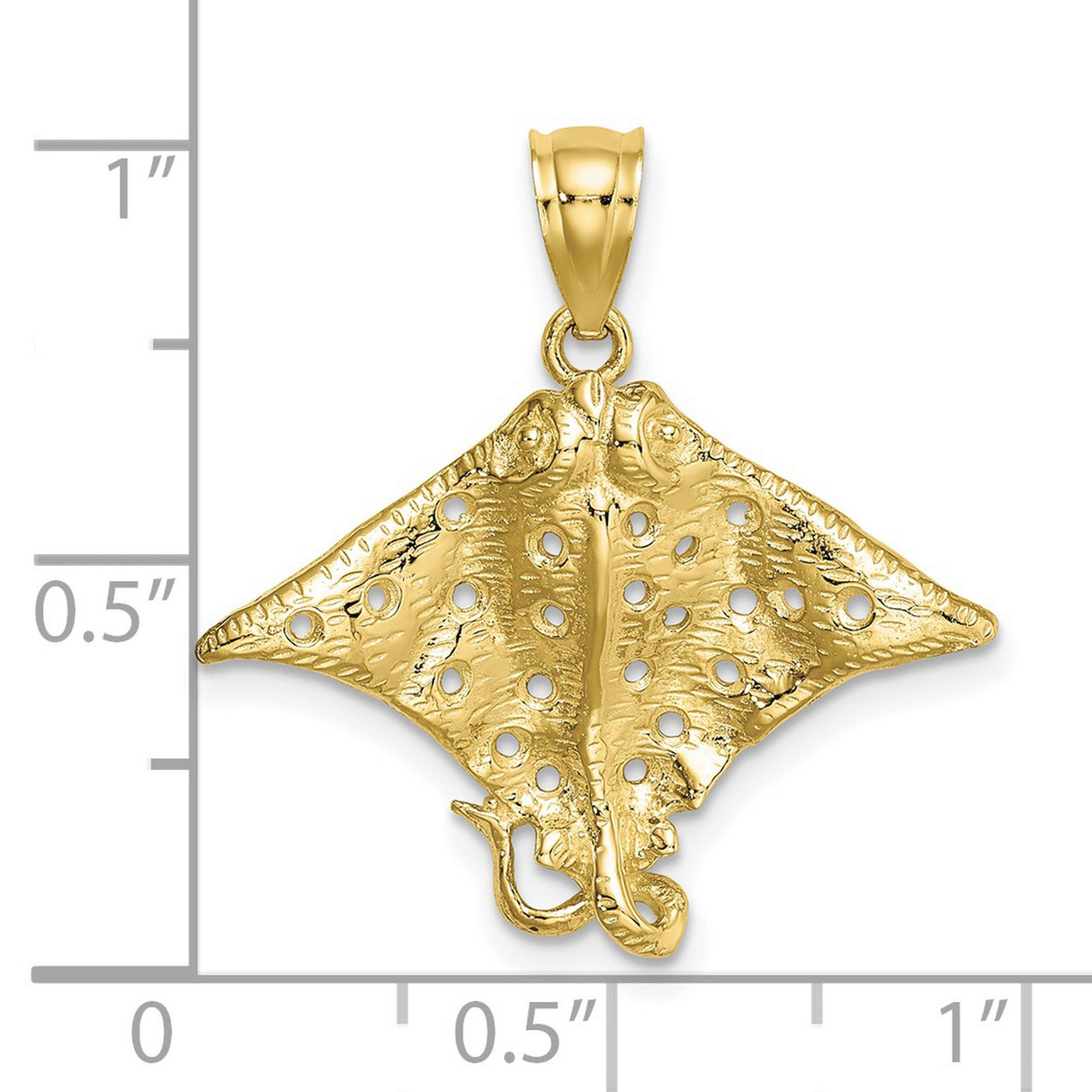 10k Yellow Gold Stingray Pendant, Spotted Eagle Ray Cutout, Nautical Ocean Animal Charm for Men