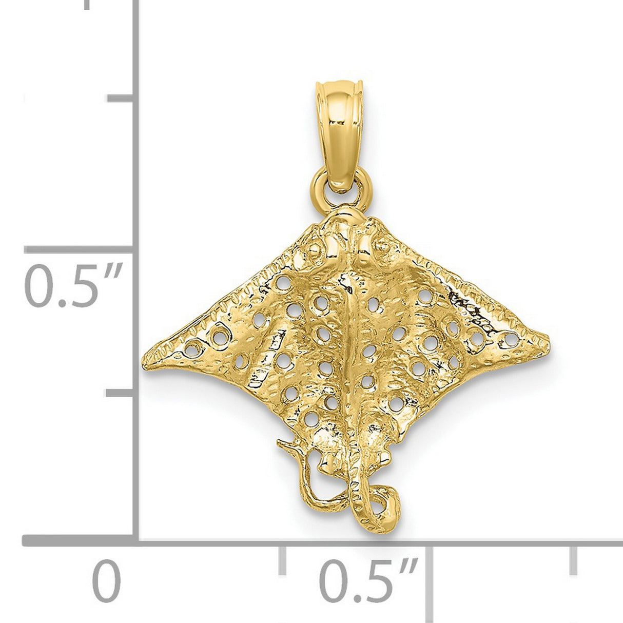 10k Yellow Gold Stingray Pendant, Detailed Marine Animal Ocean Theme Charm for Women or Unisex