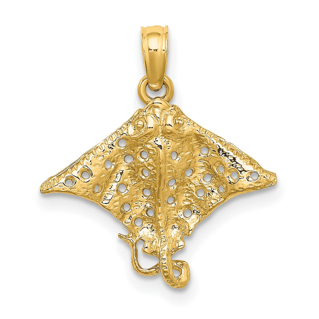10k Yellow Gold Stingray Pendant, Detailed Marine Animal Ocean Theme Charm for Women or Unisex