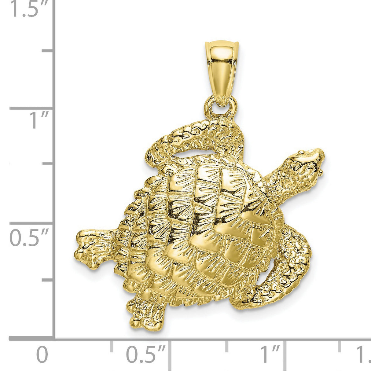 10k Yellow Gold Sea Turtle Pendant, Textured Marine Animal Charm, Nature Jewelry for Women or Unisex Wear