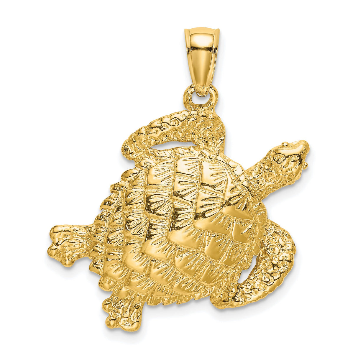10k Yellow Gold Sea Turtle Pendant, Textured Marine Animal Charm, Nature Jewelry for Women or Unisex Wear