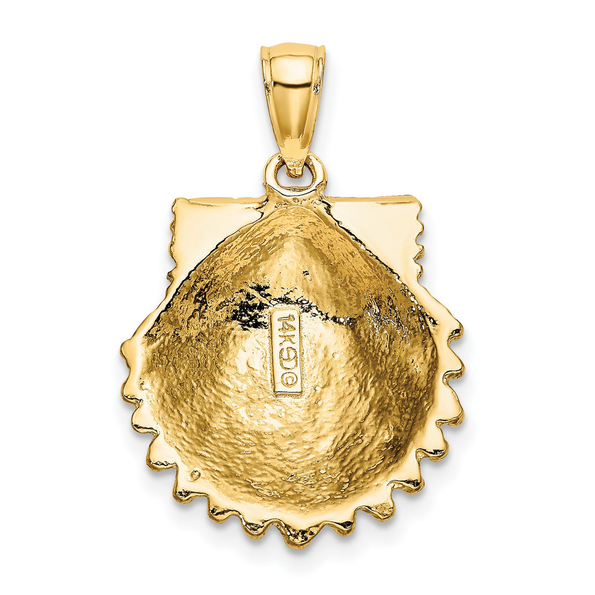 10k Yellow Gold Scallop Shell Pendant, Textured Religious Charm, Camino de Santiago Theme
