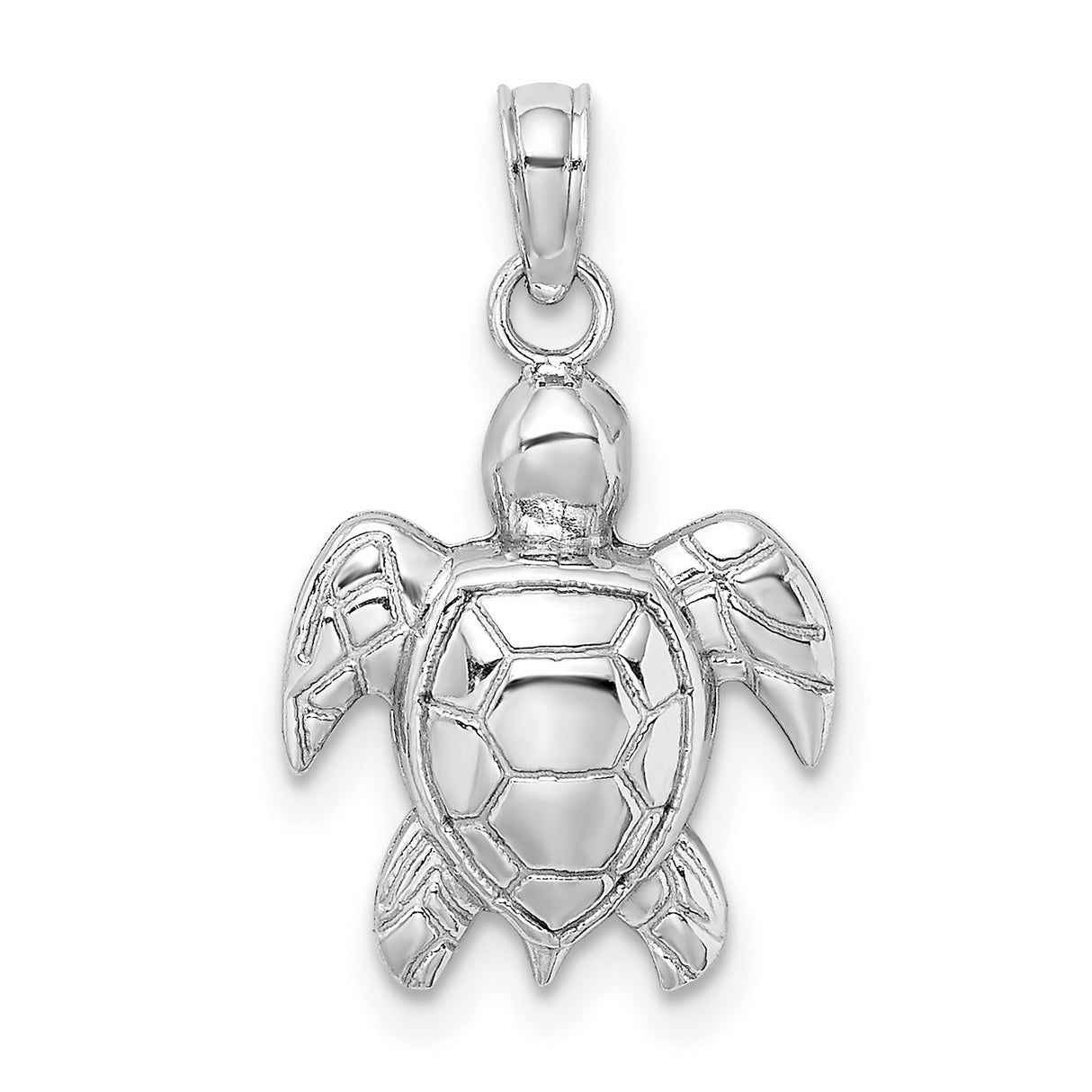 10k White Gold Sea Turtle Pendant, Ocean-Inspired Charm Symbolizing Longevity and Protection