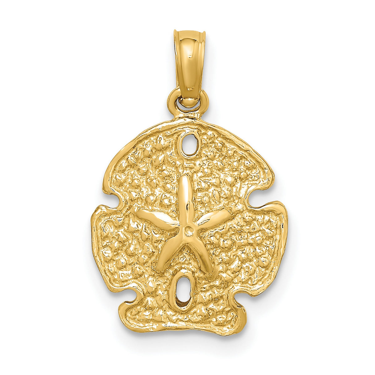 10k Yellow Gold Pendant with Sand Dollar and Textured Starburst Design, Coastal Beach Style Jewelry
