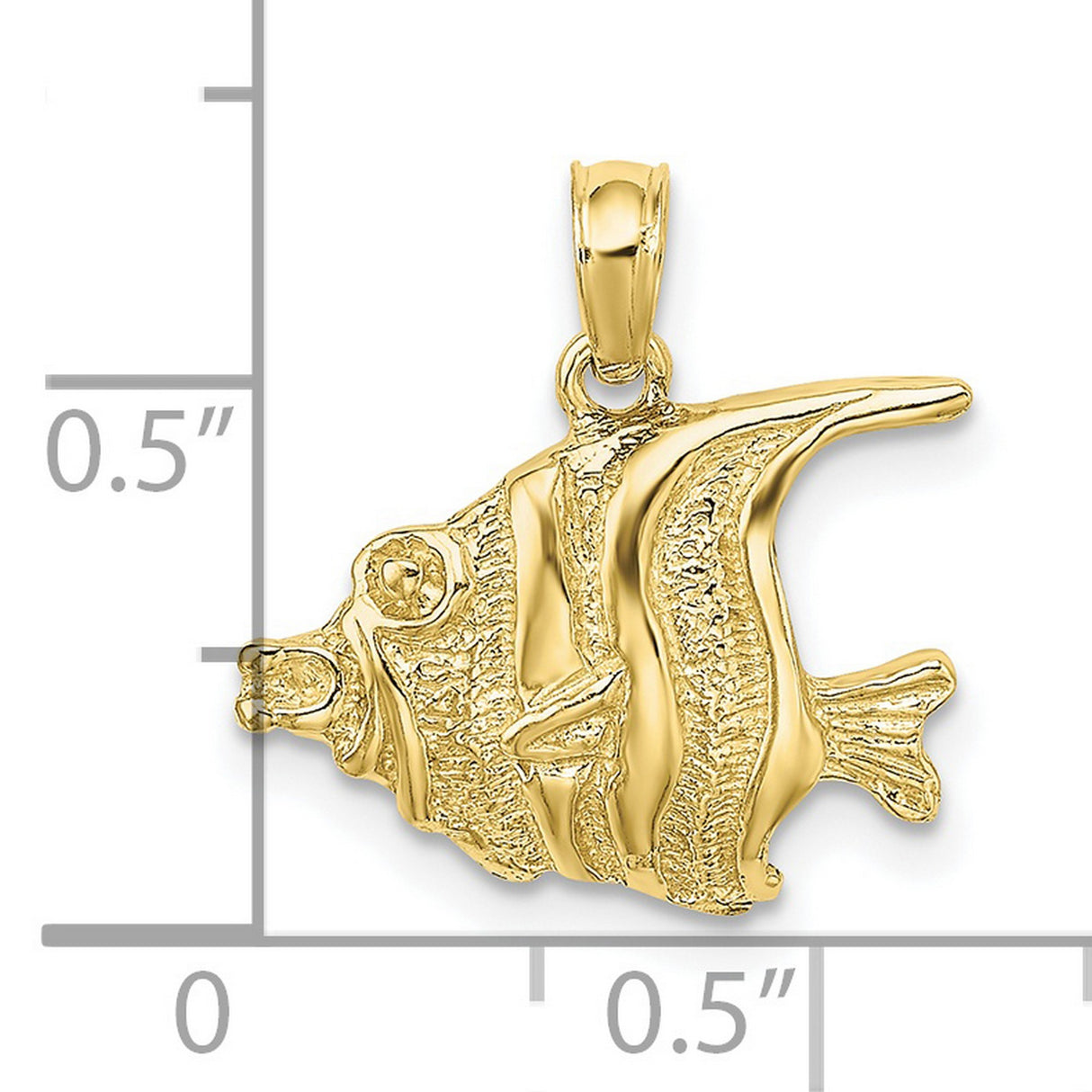 10k Yellow Gold Angelfish Pendant, Detailed Tropical Fish Charm, Nautical Ocean-Inspired Jewelry