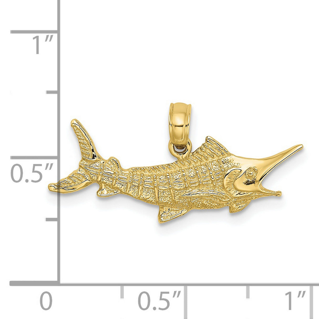 10k Yellow Gold Marlin Fish Pendant, Textured Nautical Charm for Men or Unisex Wear