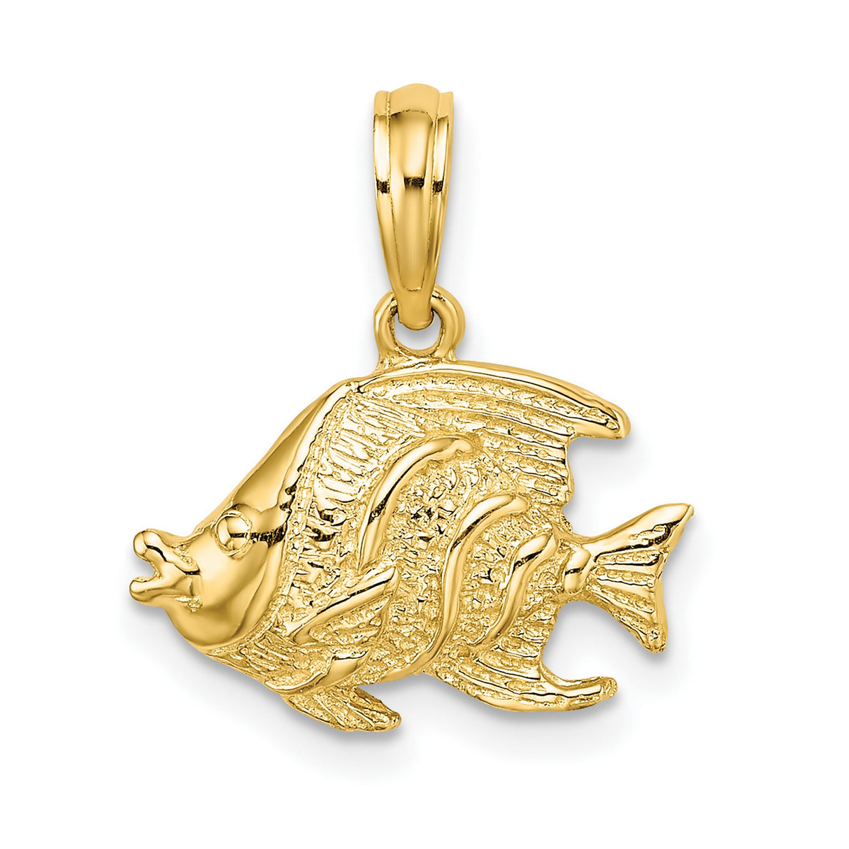 10k Yellow Gold Tropical Fish Pendant, Textured Ocean Charm, Coastal Marine Life Theme