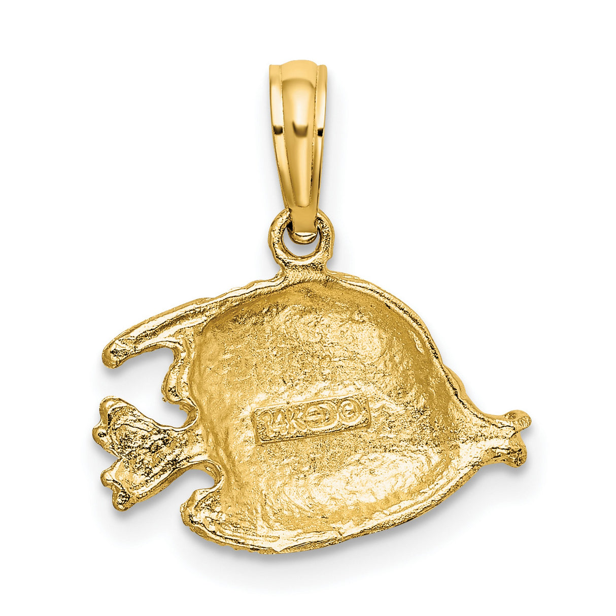 10k Yellow Gold Tropical Fish Pendant with Textured and Polished Finish, Ocean Animal Jewelry