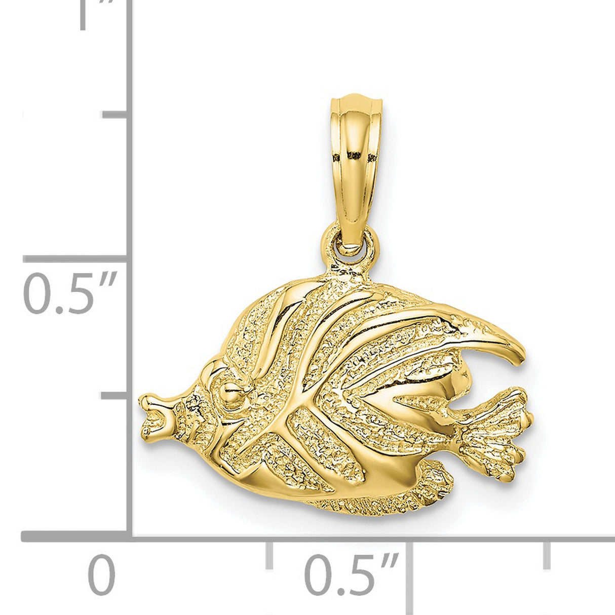 10k Yellow Gold Tropical Fish Pendant with Textured and Polished Finish, Ocean Animal Jewelry