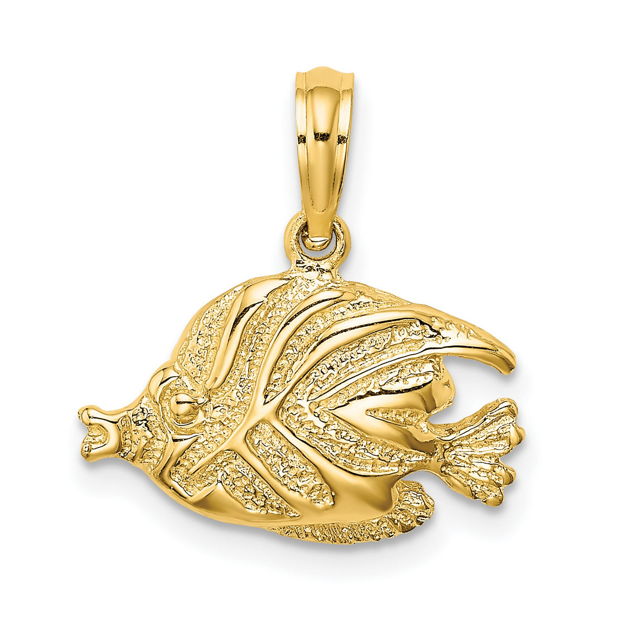 10k Yellow Gold Tropical Fish Pendant with Textured and Polished Finish, Ocean Animal Jewelry