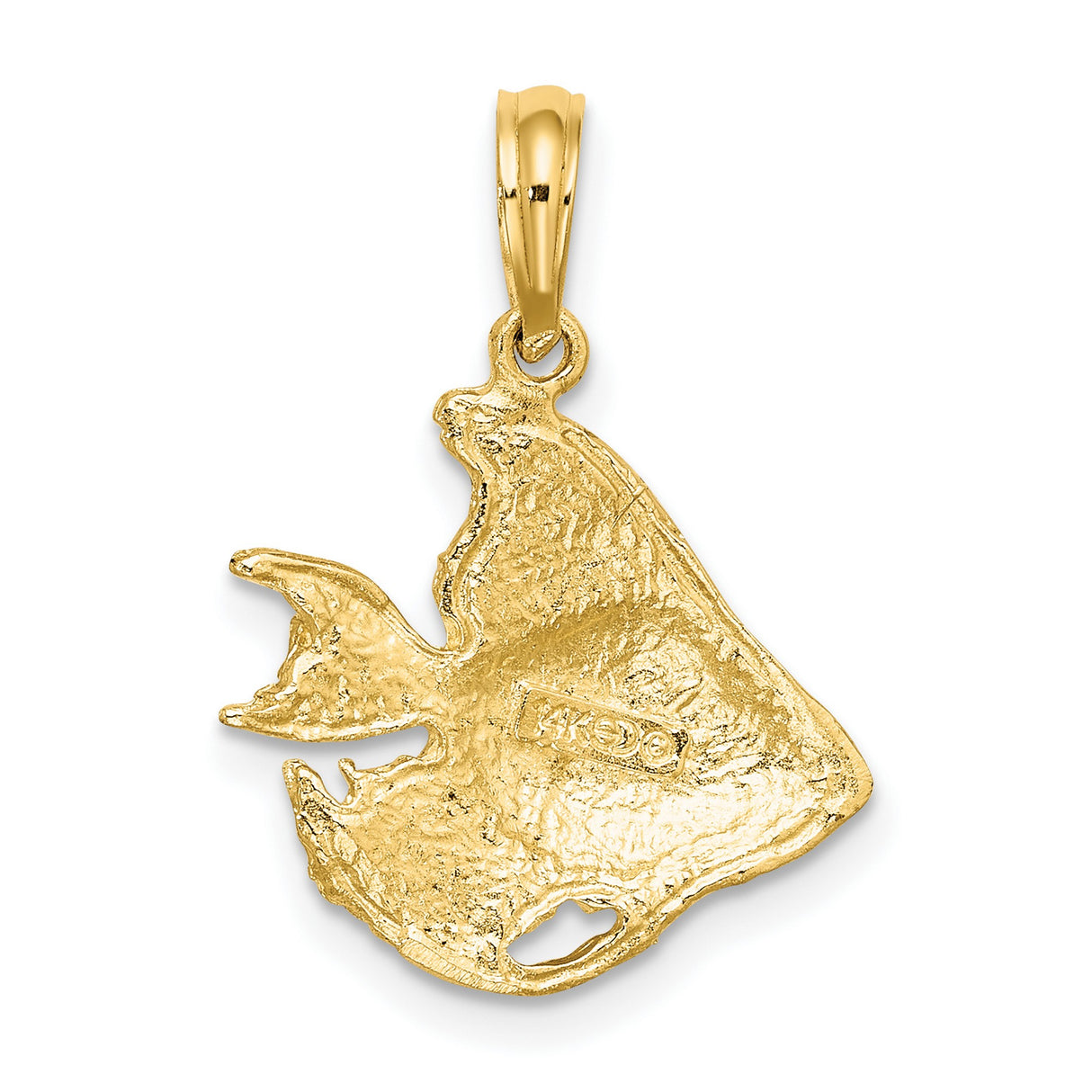 10k Yellow Gold Angelfish Pendant, Textured Marine Charm with Nautical and Ocean Themes