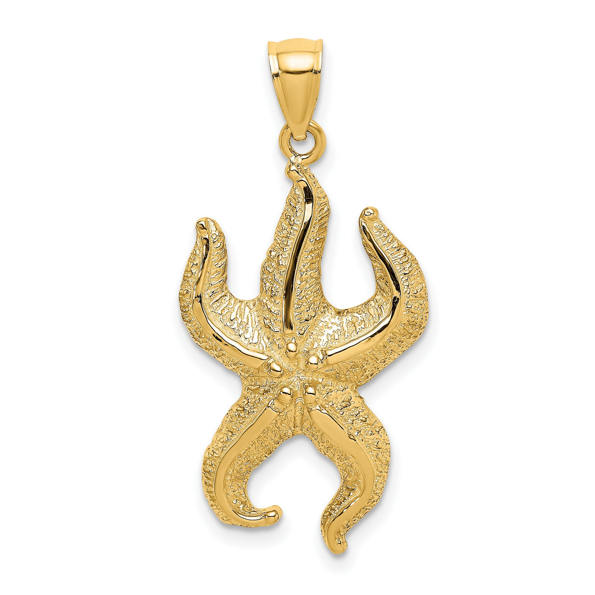 10k Yellow Gold Starfish Pendant, Textured Ocean-Inspired Design, Coastal Charm for Women