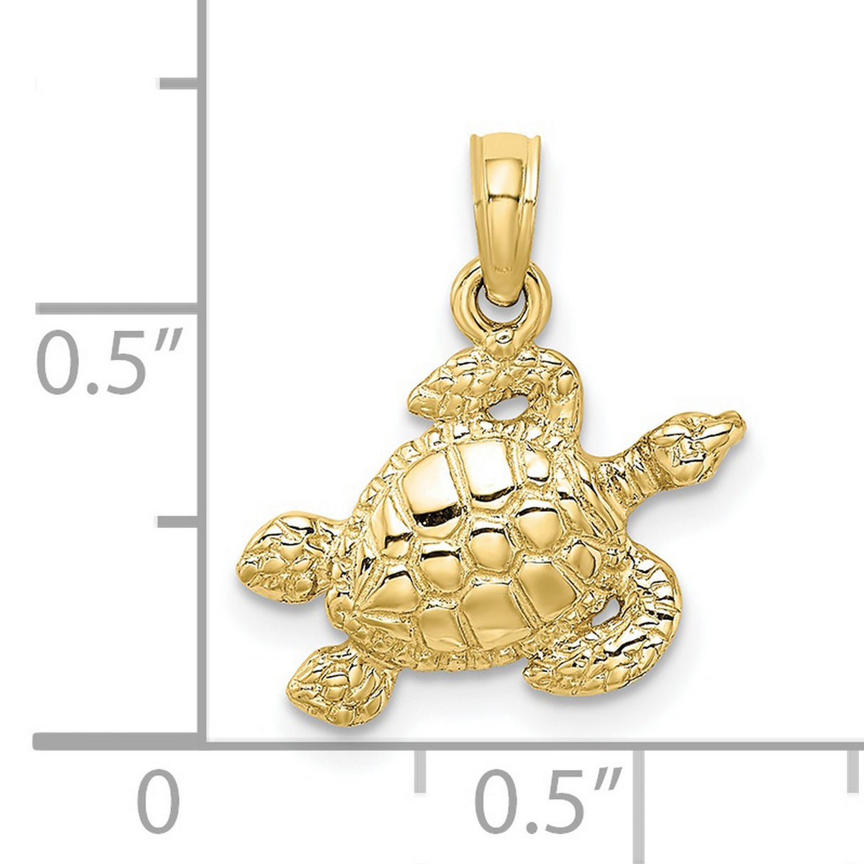 10k Yellow Gold Sea Turtle Pendant, Textured Ocean Animal Design, Unisex Jewelry
