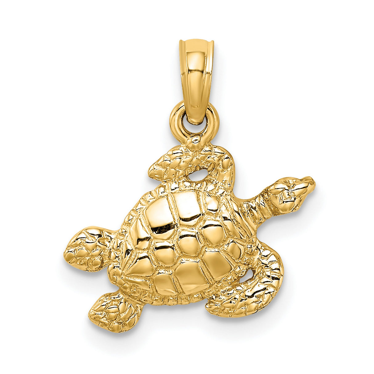10k Yellow Gold Sea Turtle Pendant, Textured Ocean Animal Design, Unisex Jewelry
