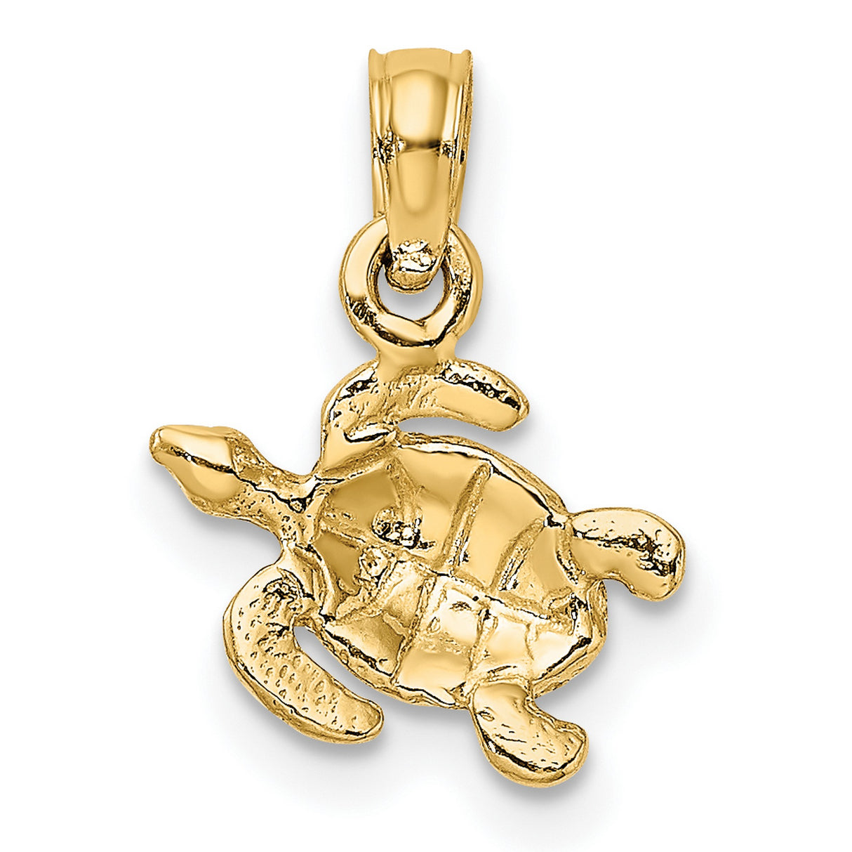 10k Yellow Gold Sea Turtle Pendant, Detailed Ocean-Inspired Charm for Women or Unisex Wear