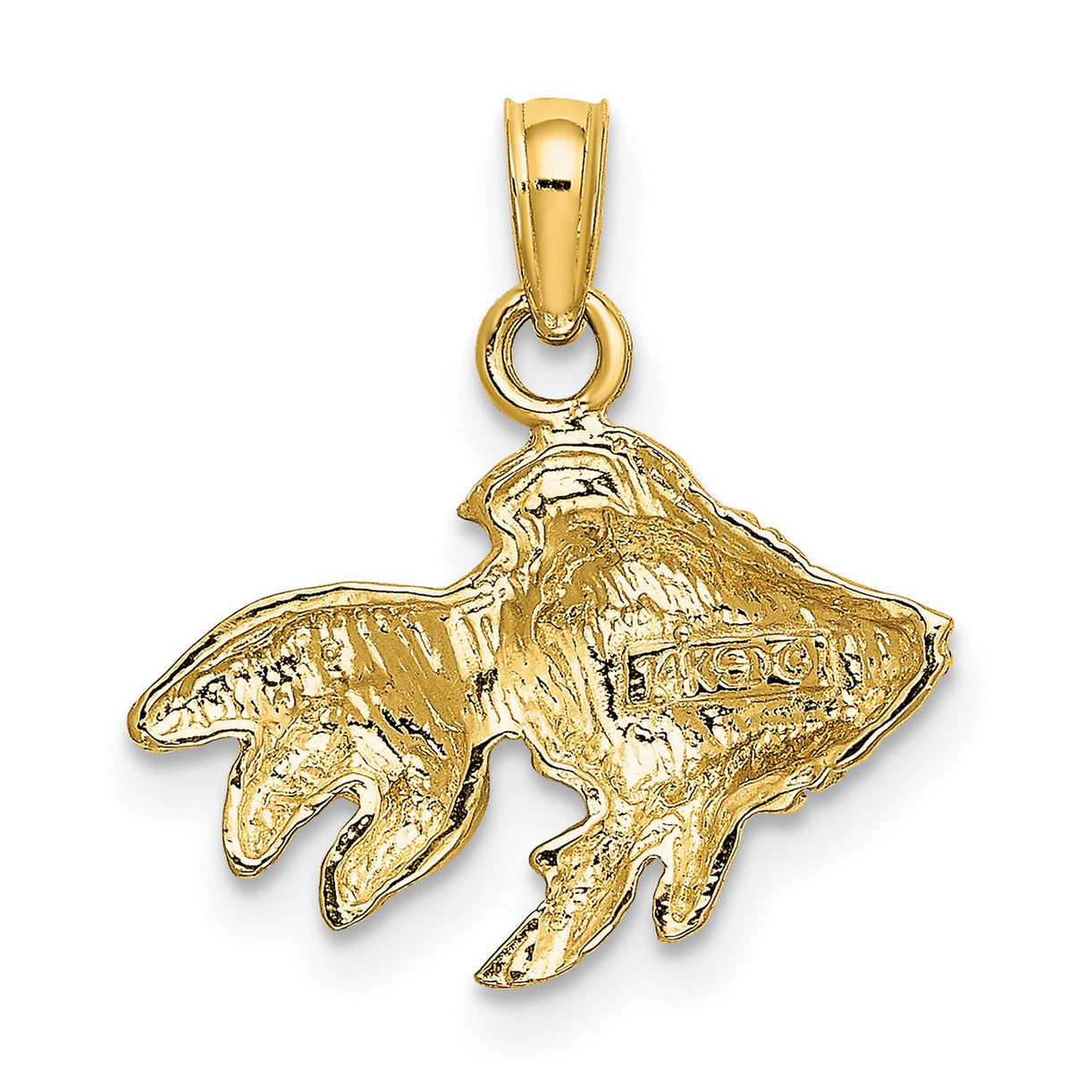 10k Yellow Gold Fish Pendant, Textured Goldfish Design, Prosperity Symbol Jewelry for Women or Unisex