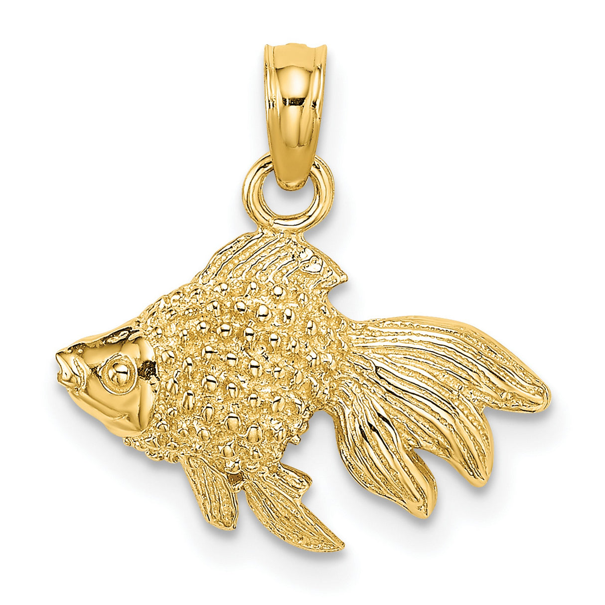 10k Yellow Gold Fish Pendant, Textured Goldfish Design, Prosperity Symbol Jewelry for Women or Unisex