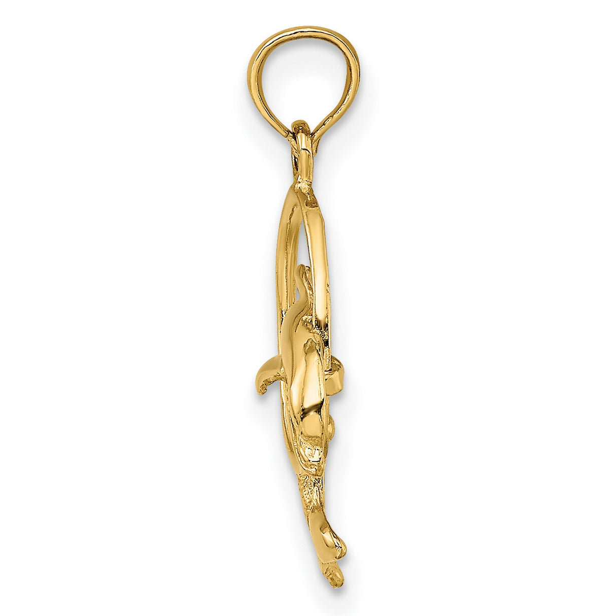10k Yellow Gold Dolphin Pendant with Jumping Dolphin Through Hoop Design, Nautical Theme Charm