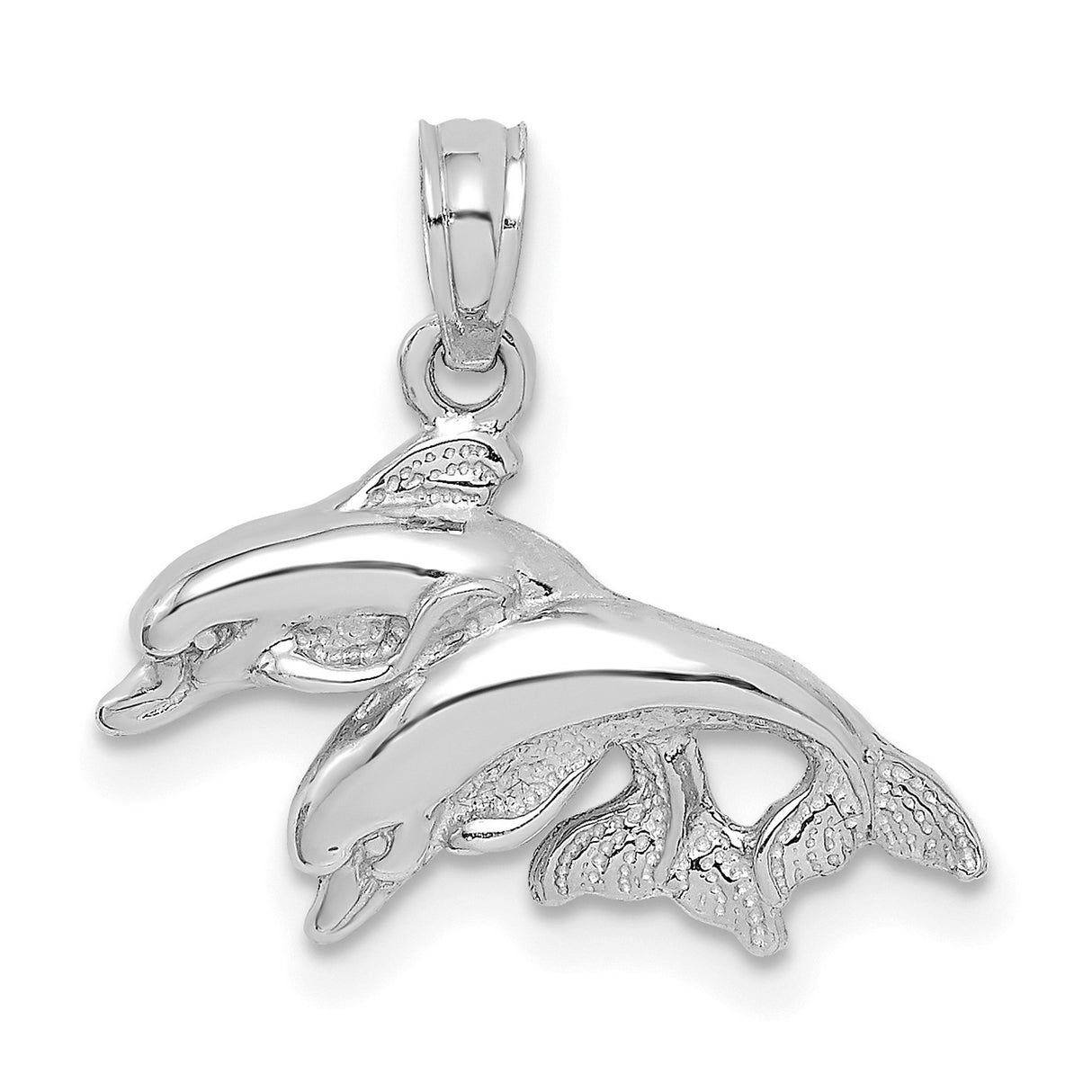 10k White Gold Dolphin Pendant with Leaping Dolphins, Ocean Theme Charm