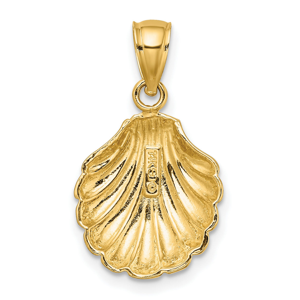 10k Yellow Gold Scallop Shell Pendant, Polished Religious Charm, Camino de Santiago Symbol