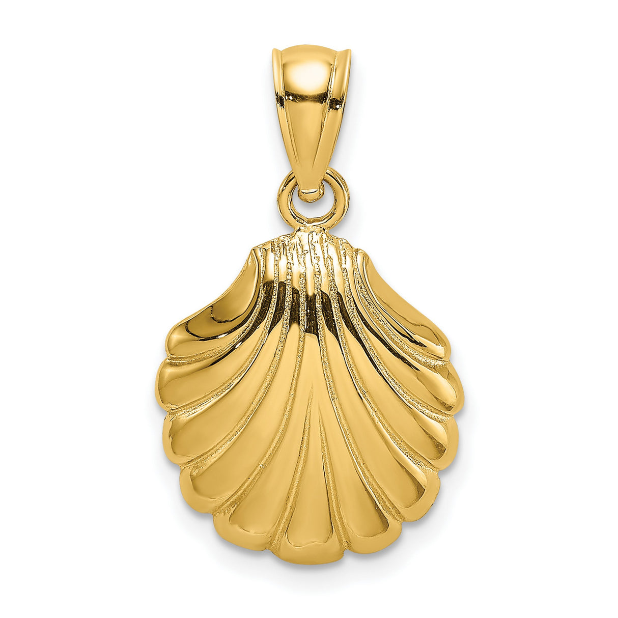 10k Yellow Gold Scallop Shell Pendant, Polished Religious Charm, Camino de Santiago Symbol