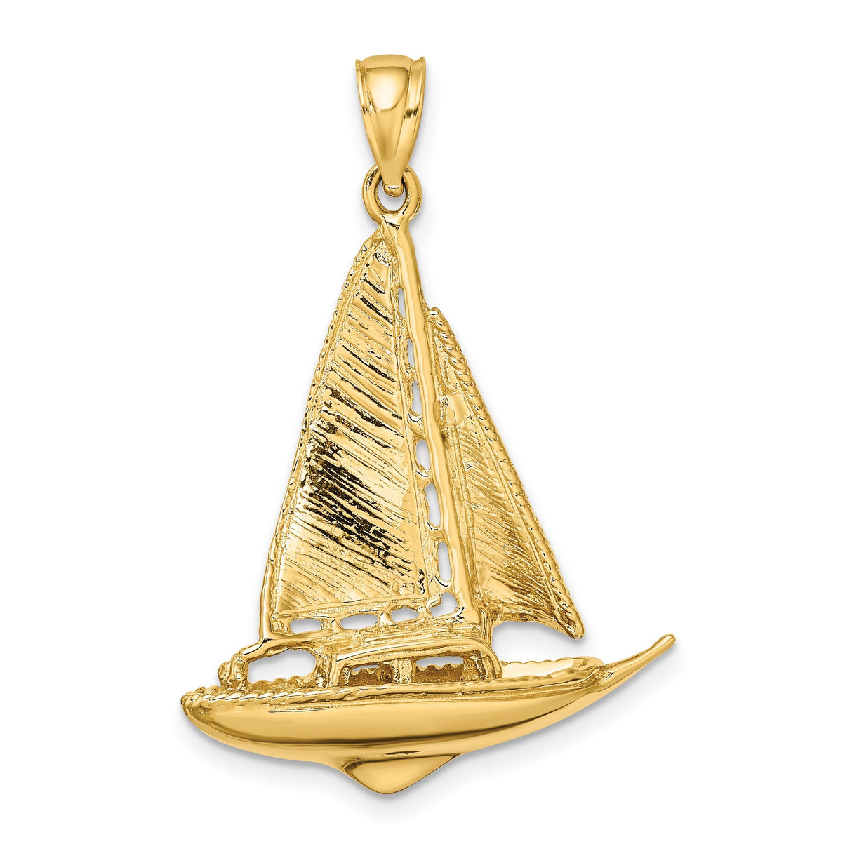10k Yellow Gold Sailboat Pendant, Nautical Charm with Detailed Sailing Boat Design