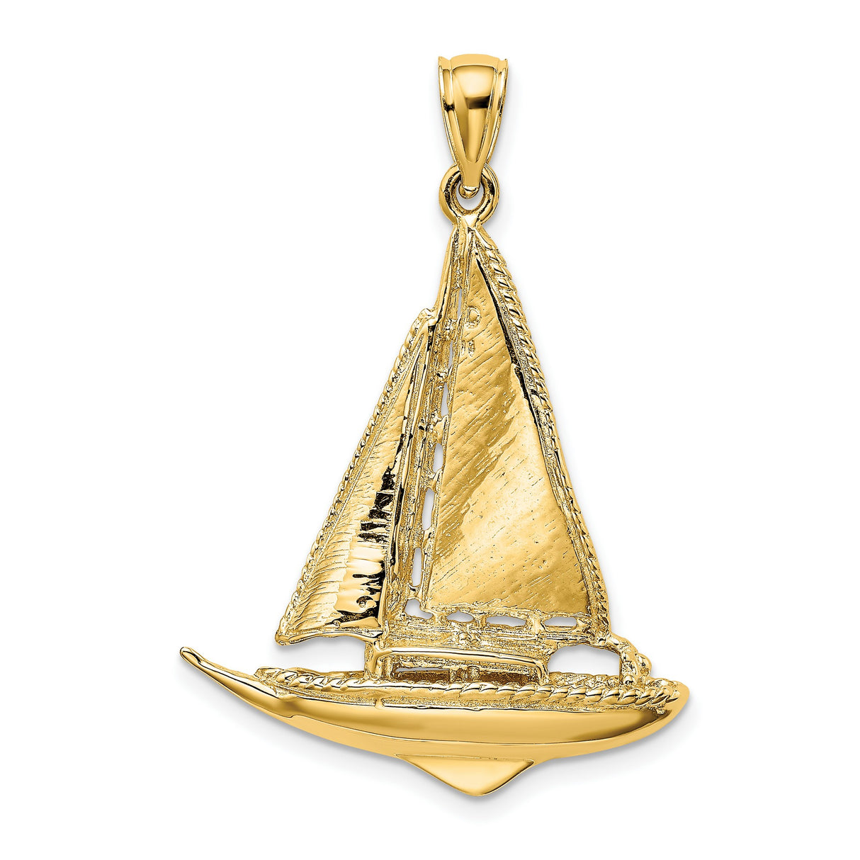 10k Yellow Gold Sailboat Pendant, Nautical Charm with Detailed Sailing Boat Design