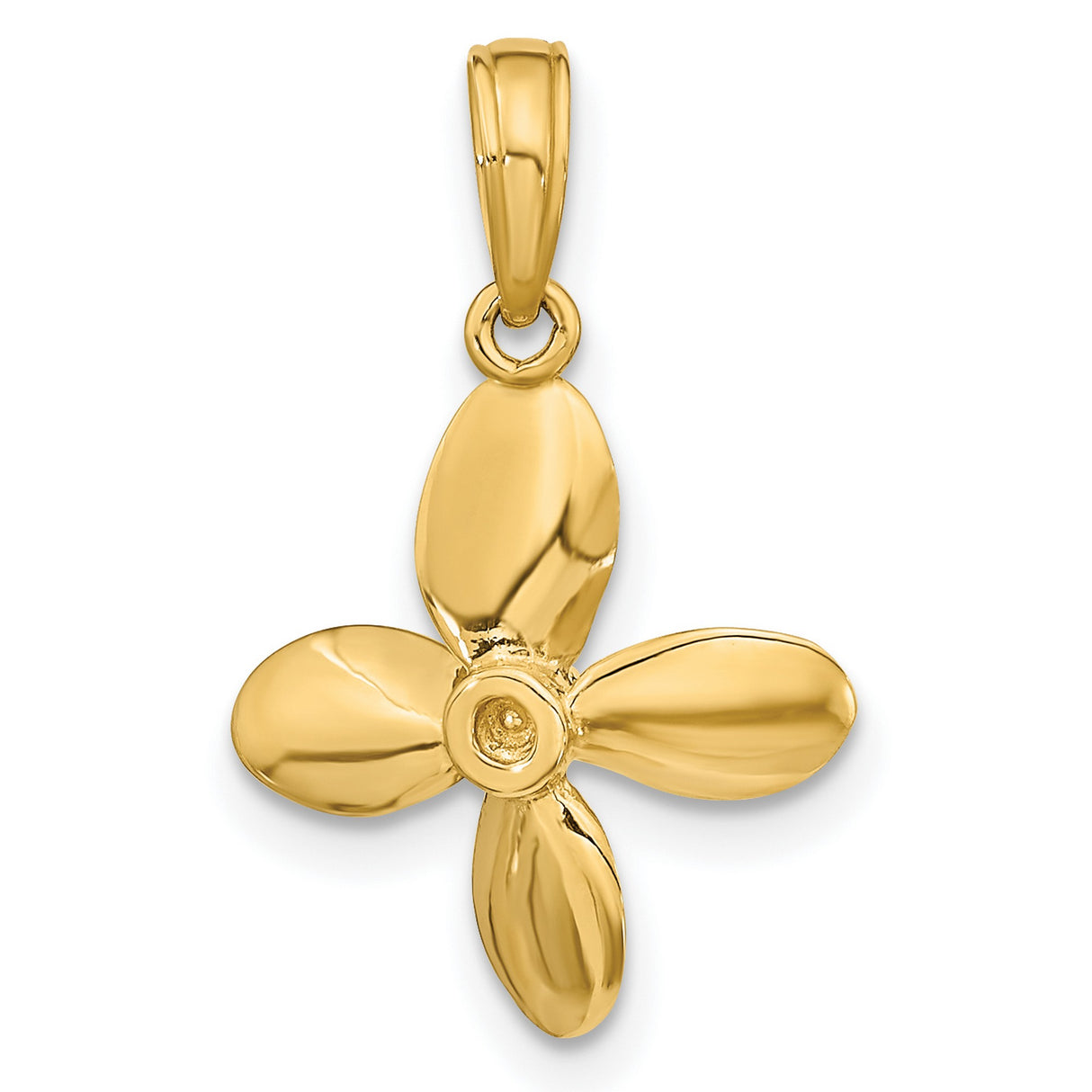 10k Yellow Gold Flower Pendant with Smooth Four Petal Design, Nature Inspired Charm for Women