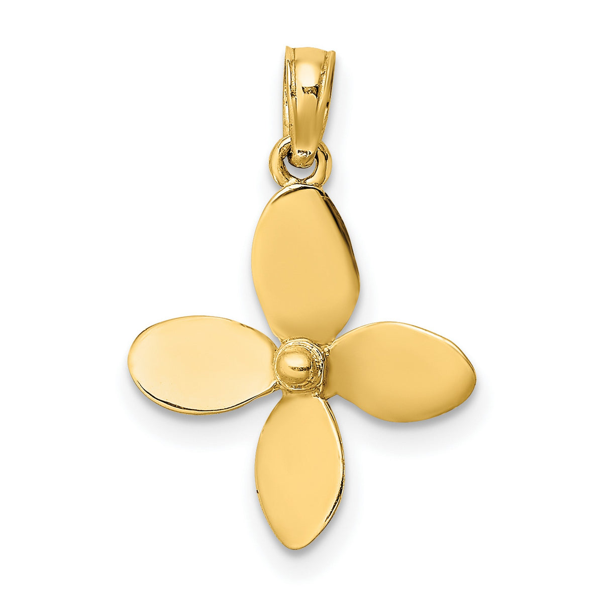 10k Yellow Gold Flower Pendant with Smooth Four Petal Design, Nature Inspired Charm for Women