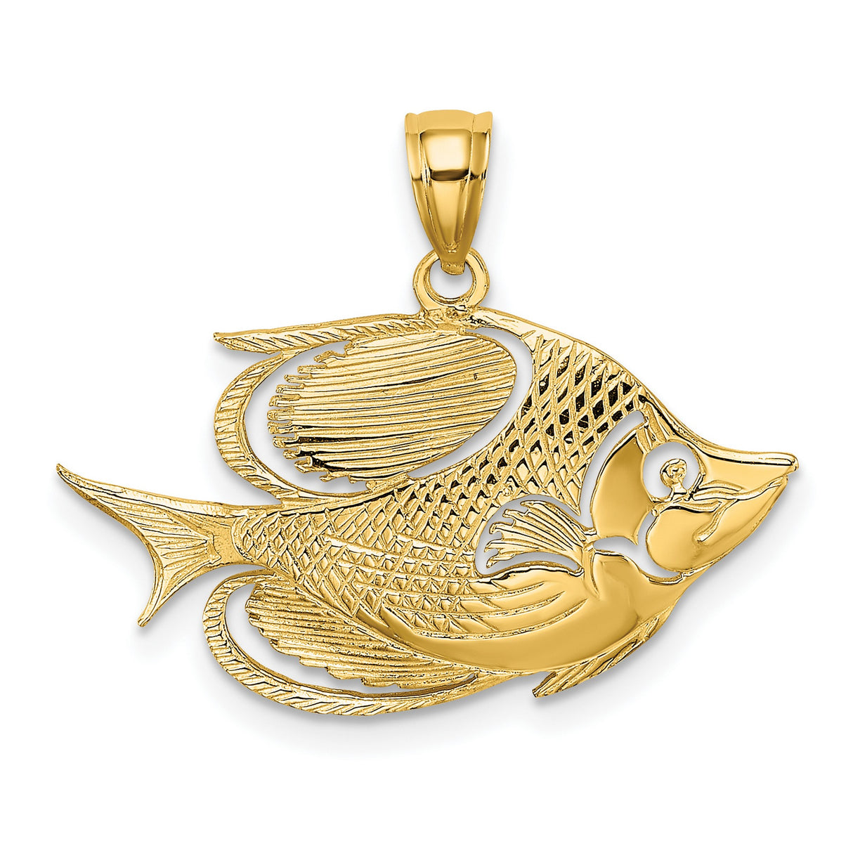 10k Yellow Gold Pendant, Tropical Fish Cut-Out Design, Nautical Marine Life Theme