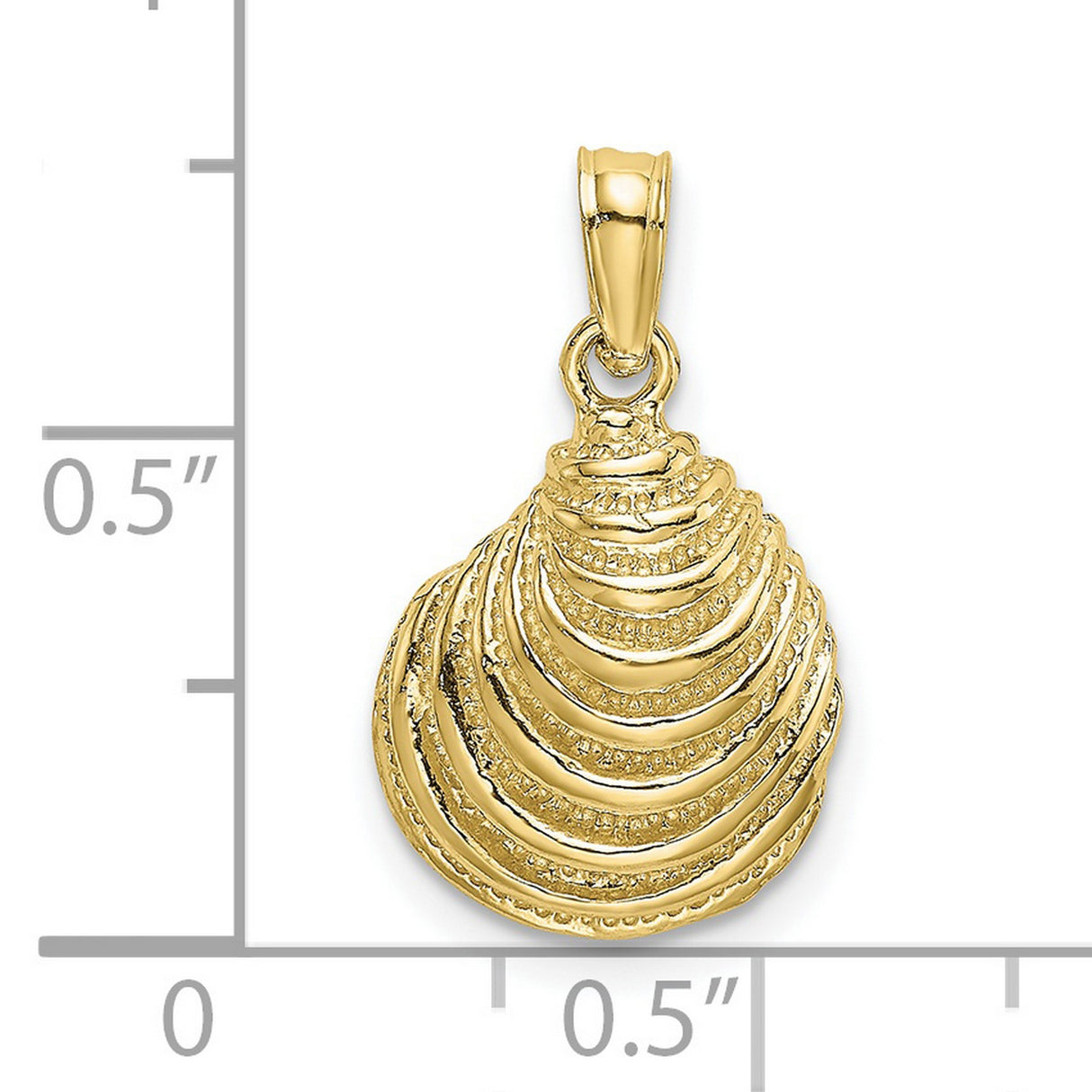10k Yellow Gold Seashell Pendant, Detailed Clam Shell Charm, Nautical Coastal Style
