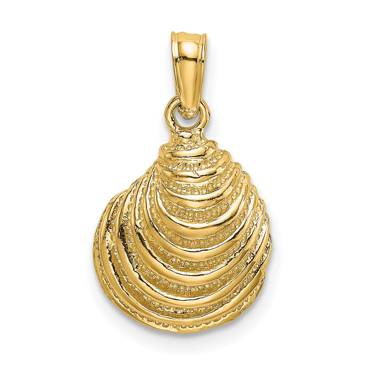 10k Yellow Gold Seashell Pendant, Detailed Clam Shell Charm, Nautical Coastal Style