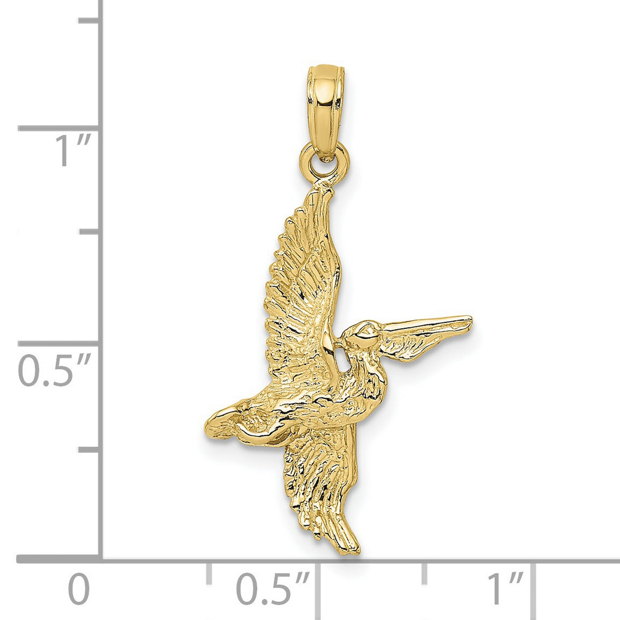 10k Yellow Gold Flying Pelican Pendant, Detailed Bird Design, Nautical Coastal Jewelry