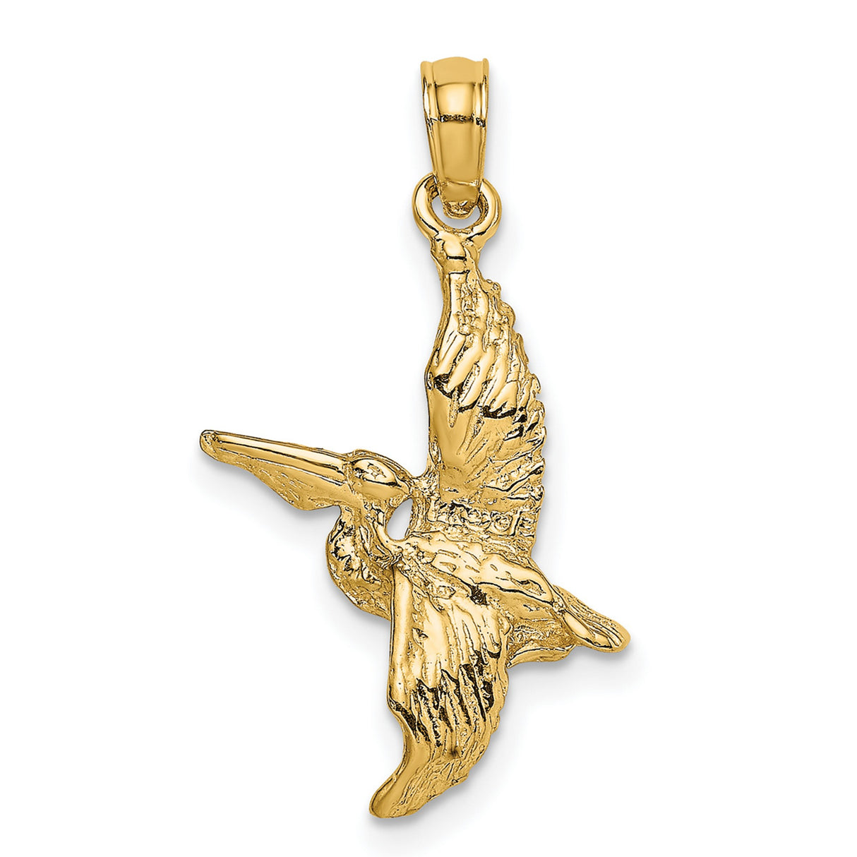 10k Yellow Gold Pelican Pendant in Flight, Nautical Bird Theme Jewelry
