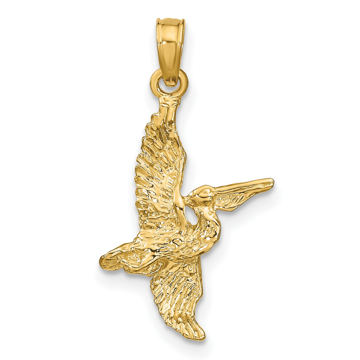 10k Yellow Gold Pelican Pendant in Flight, Nautical Bird Theme Jewelry