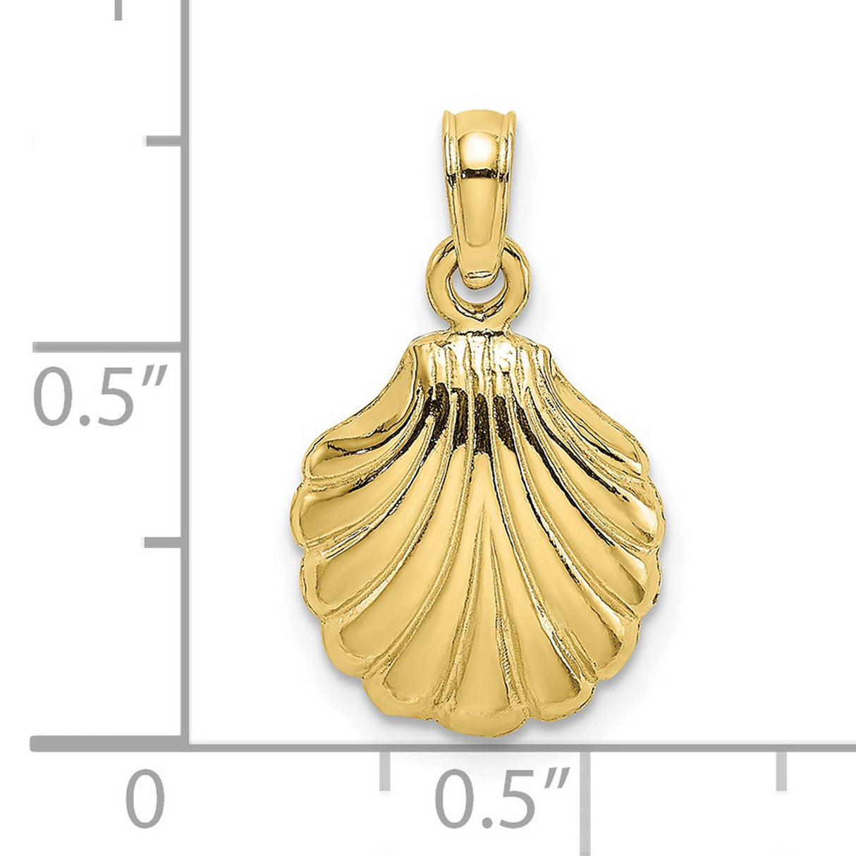 10k Yellow Gold Scallop Shell Pendant, Polished Nautical Charm, Camino de Santiago Symbol