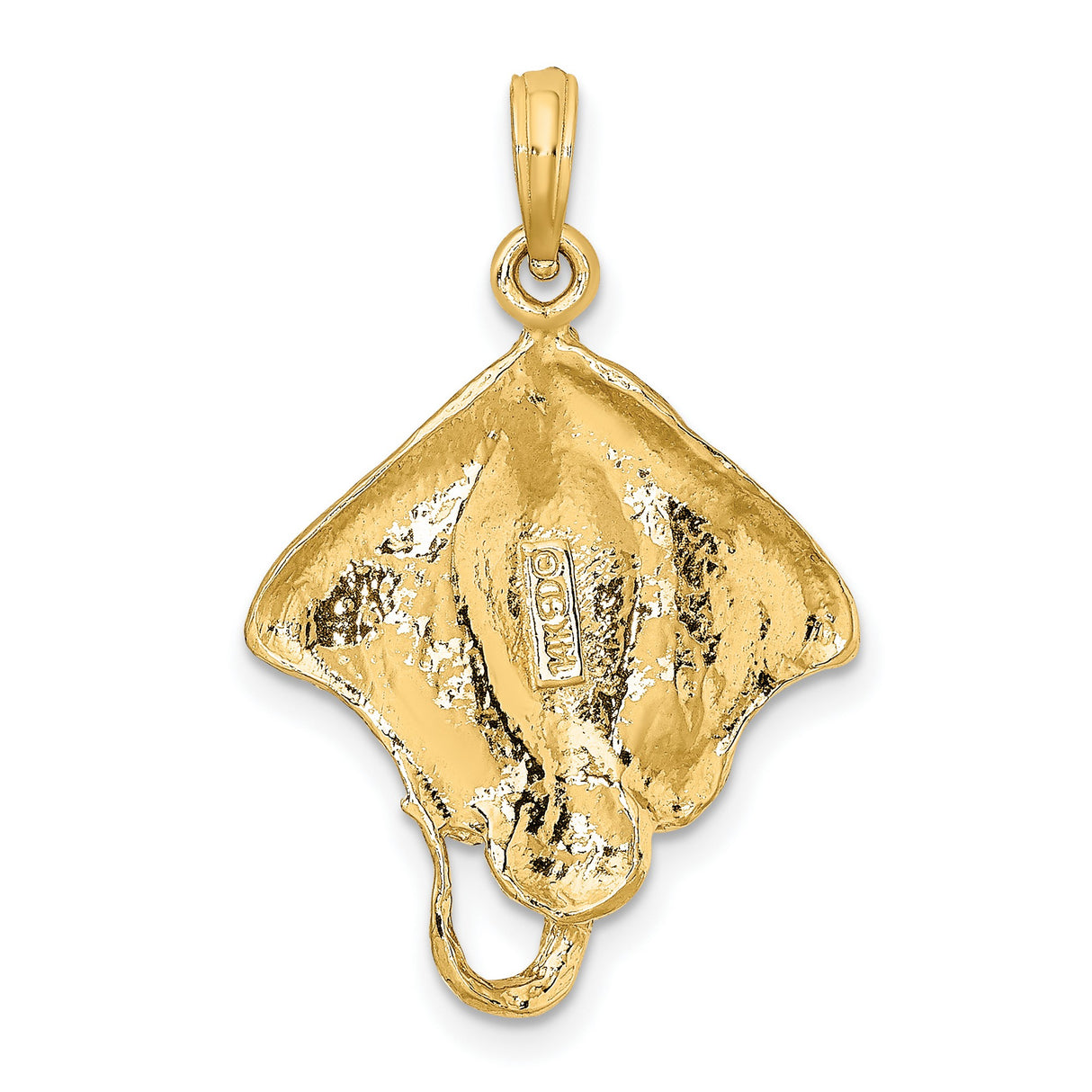 10k Yellow Gold Manta Ray Pendant with Textured Detailing, Ocean-Inspired Unisex Charm