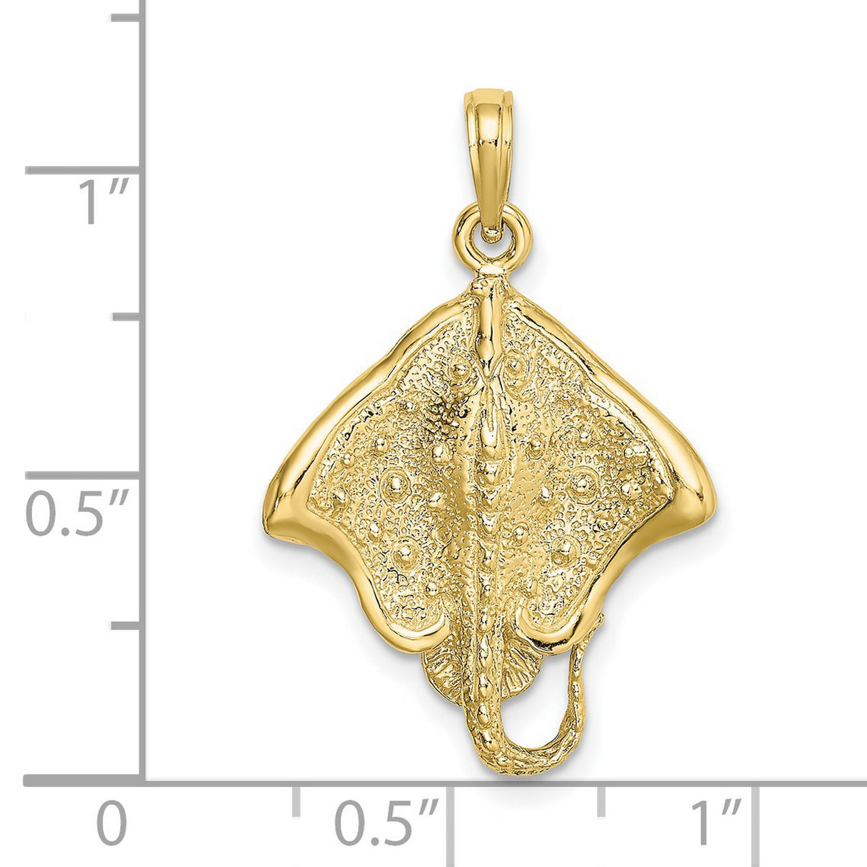10k Yellow Gold Manta Ray Pendant with Textured Detailing, Ocean-Inspired Unisex Charm