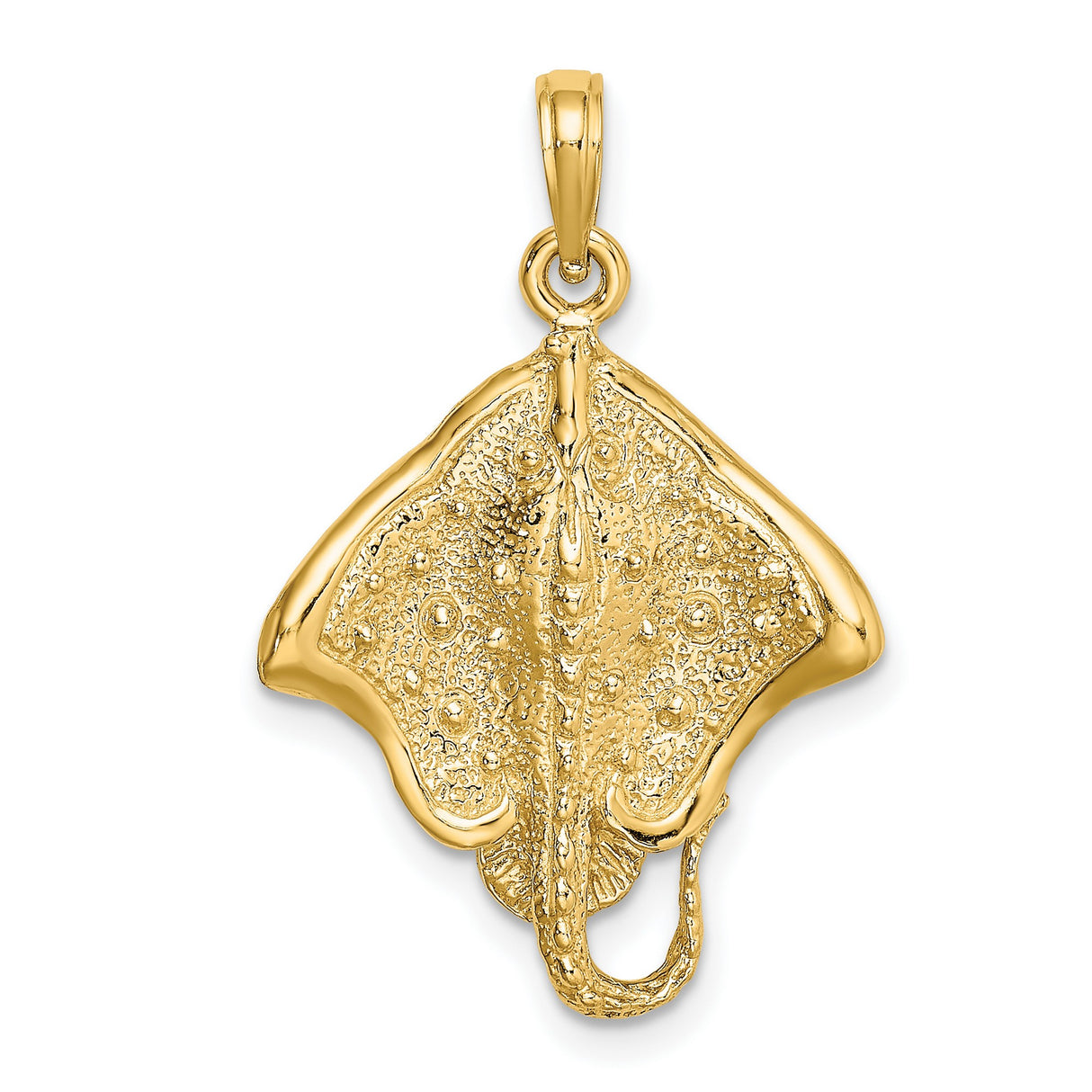10k Yellow Gold Manta Ray Pendant with Textured Detailing, Ocean-Inspired Unisex Charm