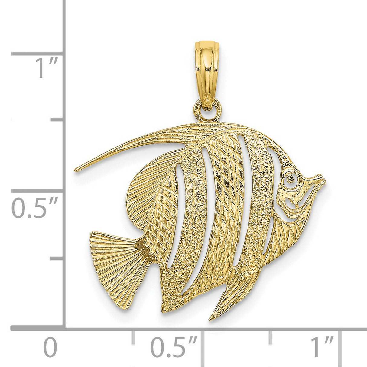 10k Yellow Gold Angelfish Pendant, Tropical Fish Charm, Nautical Ocean Theme