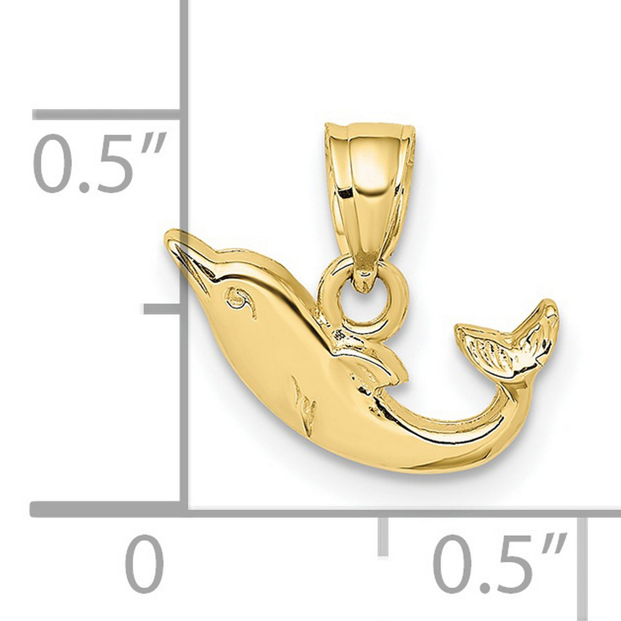 10k Yellow Gold Dolphin Pendant with Polished Jumping Design, Nautical Ocean Life Charm