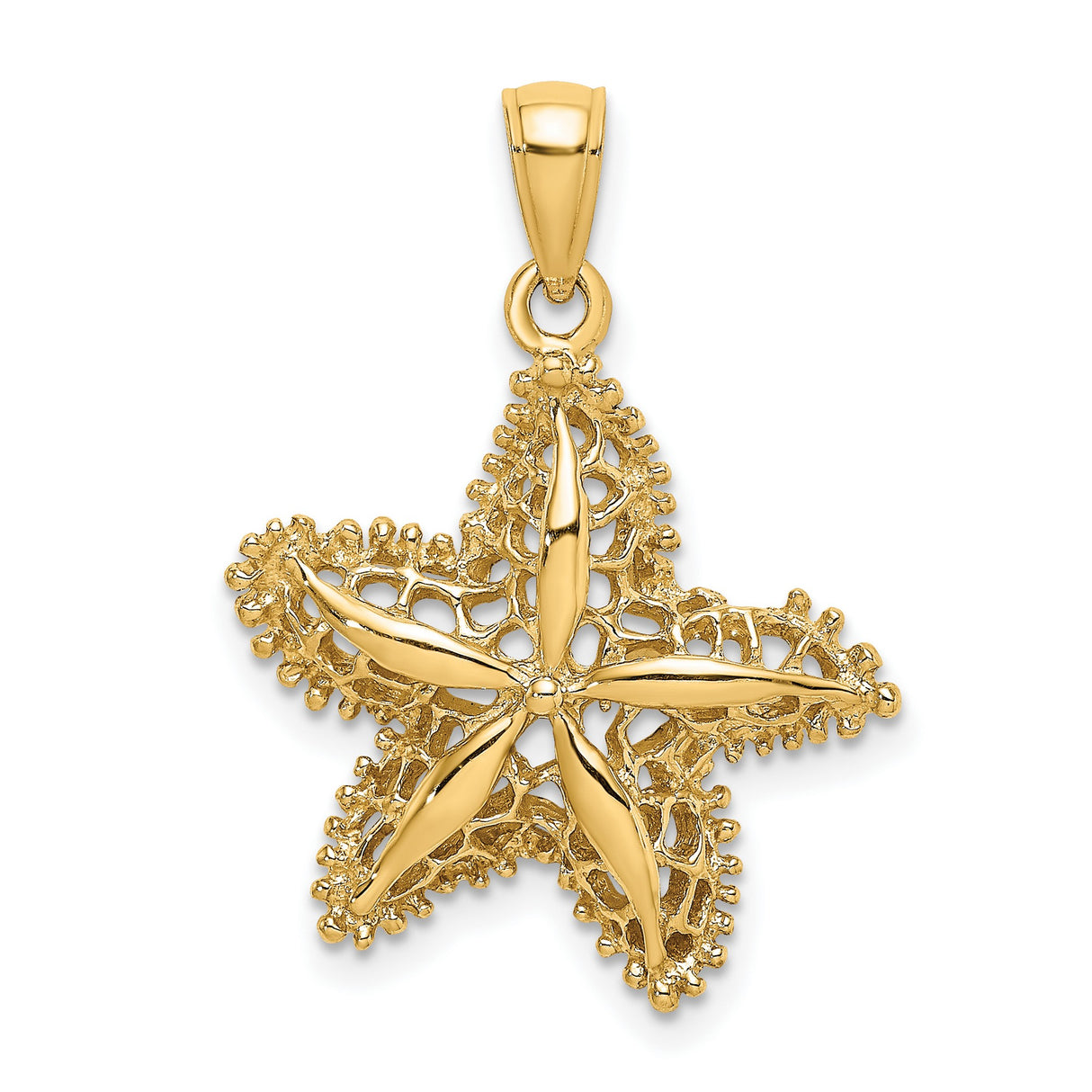 10k Yellow Gold Starfish Pendant with Filigree Detailing, Nautical Sea Life Jewelry for Women
