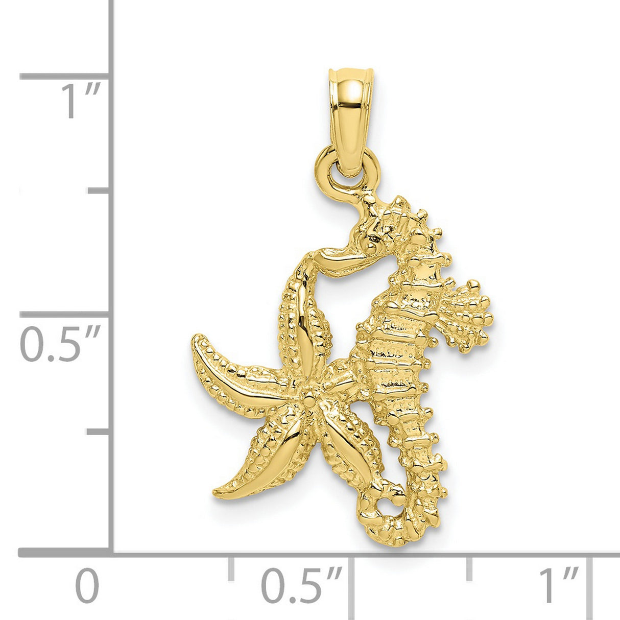 10k Yellow Gold Pendant with Seahorse and Starfish Design, Ocean-Themed Coastal Jewelry